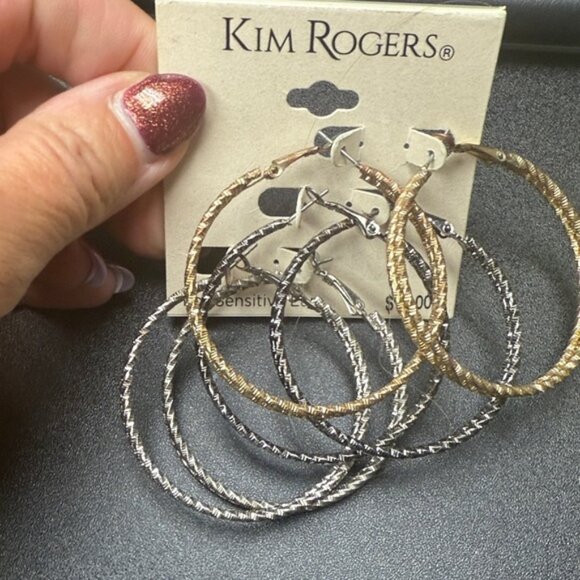 Kim Rogers Sensitive Ears Hoop Earrings (Set of 3 gold/gun metal/silver) NWT - Picture 1 of 3